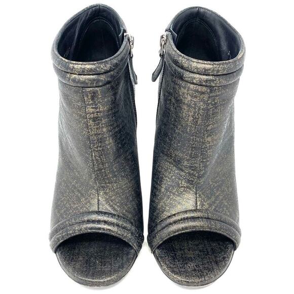 CHANEL GOLD BLACK OPEN TOE SHORT WEDGE BOOTIES SIZE 38.5 / US 7.5 - Picture 8 of 15